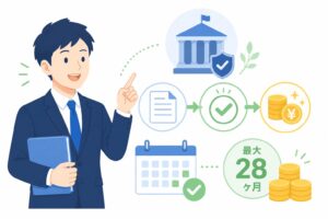 退職給付金サポートの仕組みとメリットを説明する男性