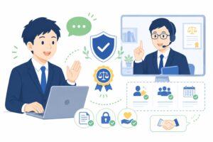 退職給付ナビゲーターに相談して安心する男性