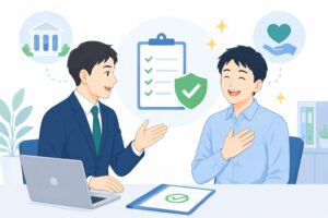 退職サポートを受けて安心する男性